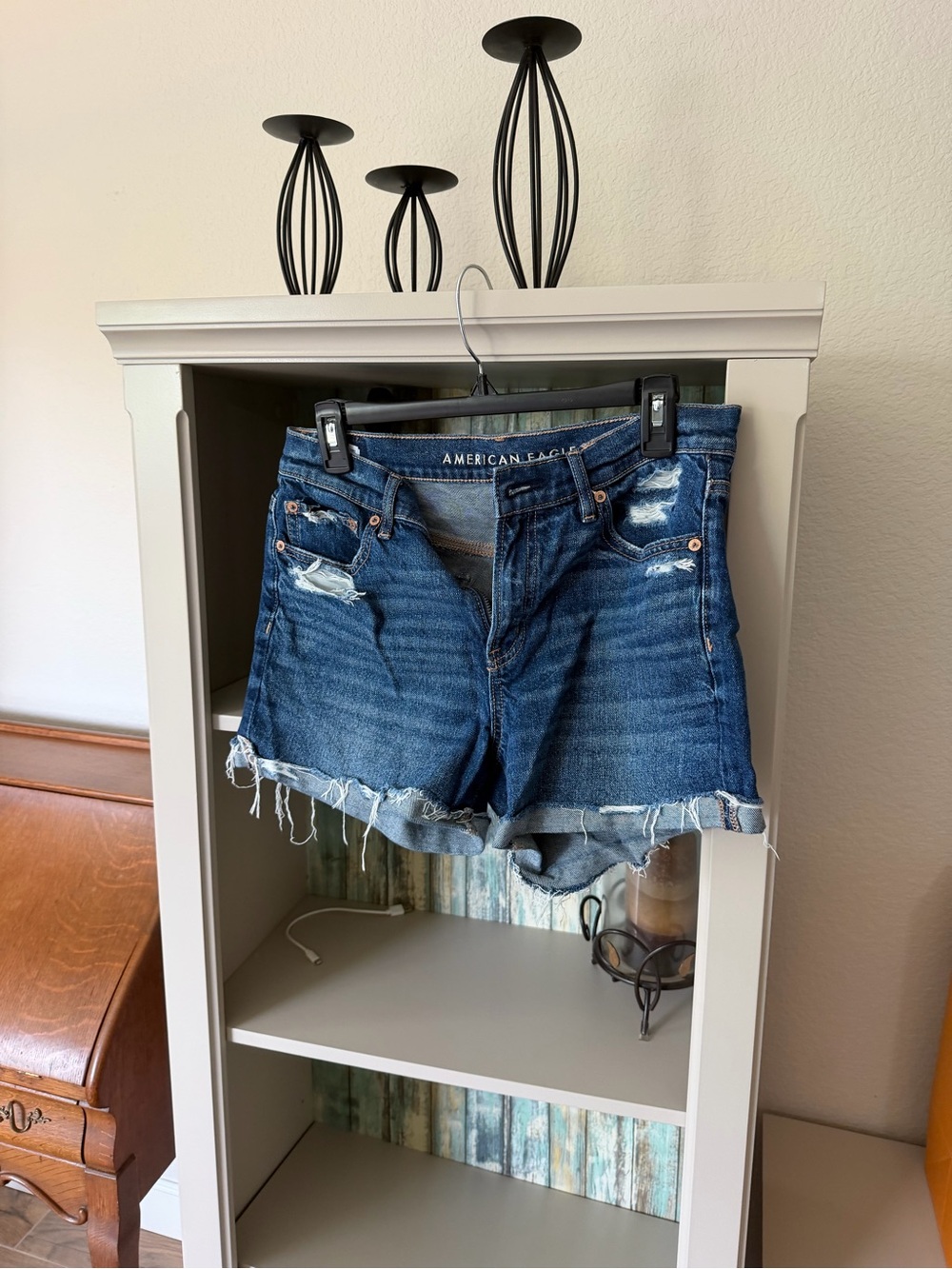 American Eagle Outfitters Distressed Dark Blue Denim Cutoff Shorts